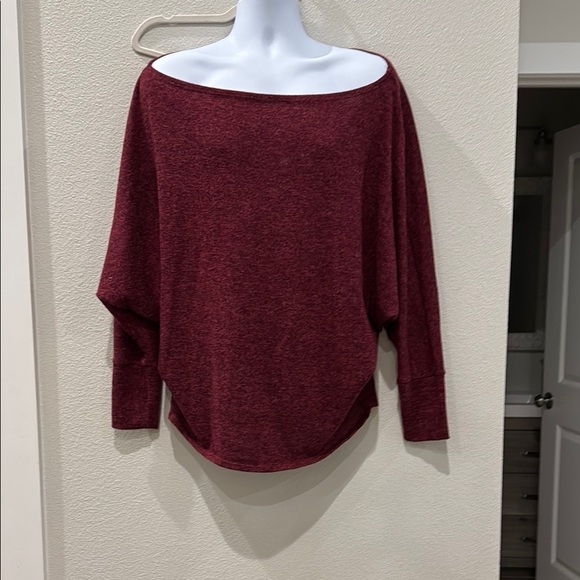 white birch Sweaters - Women's Off-Shoulder Sweater - Burgundy